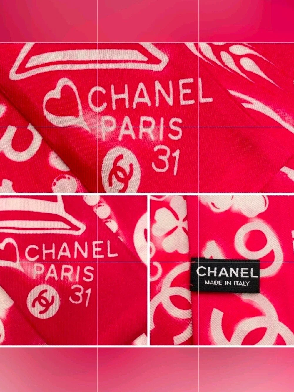 Auth Chanel Cambon Coco Silk Twilly Scarf